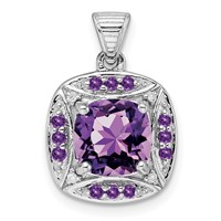 Sterling Silver Rhodium-plated Diamond and Amethyst Square Pendant view 1
