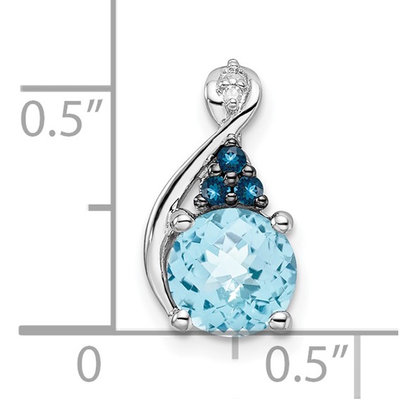 Sterling Silver Rhodium-plate Dia. Swiss & London Blue Topaz Pendant