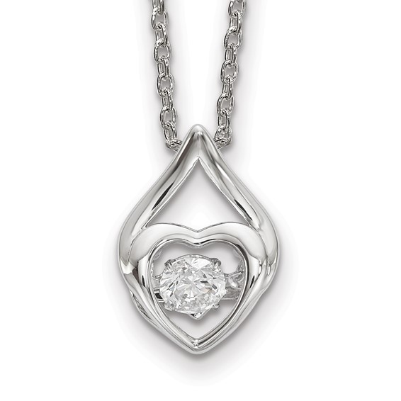 Sterling Silver Platinum plated Vibrant CZ Heart Necklace
