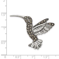 Sterling Silver Antiqued Hummingbird Marcasite Brooch Pin view 3