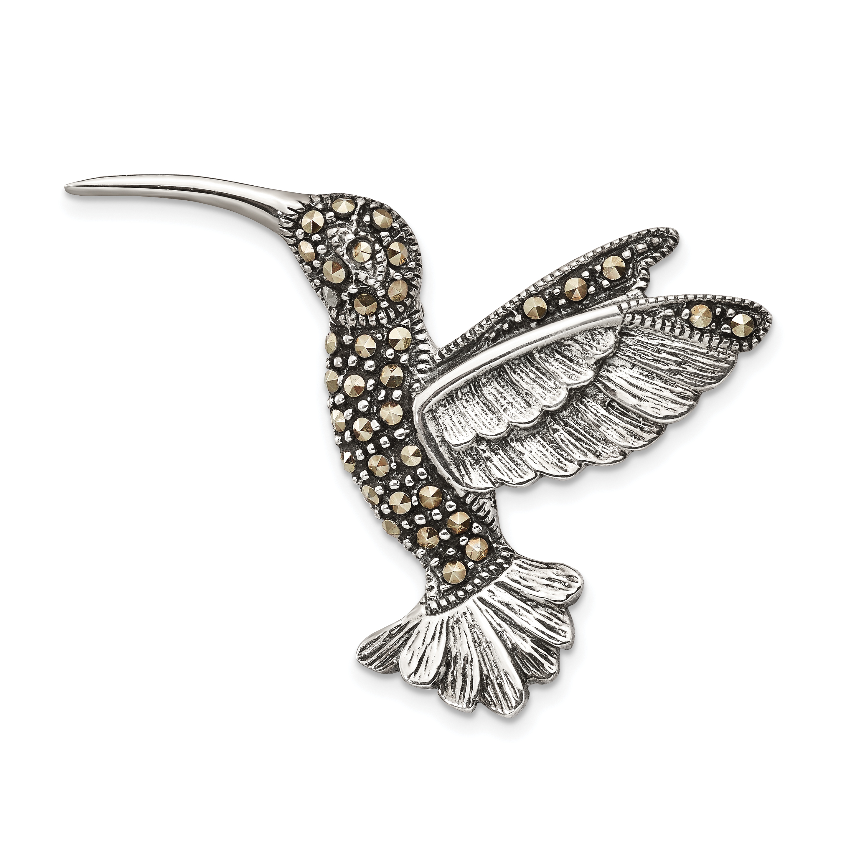 Sterling Silver Antiqued Hummingbird Marcasite Pin Brooch (QP5039)