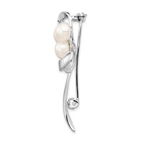 Sterling Silver Rhodium-plated 7-8mm White Button Freshwater Cultured Pearl Ribbon Bow Brooch Pin view 2