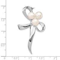 Sterling Silver Rhodium-plated 7-8mm White Button Freshwater Cultured Pearl Ribbon Bow Brooch Pin view 3