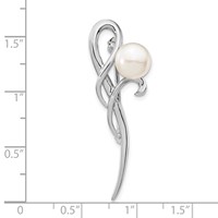Sterling Silver Rhodium-plated 8-9mm White Button Freshwater Cultured Pearl Brooch Pin view 3