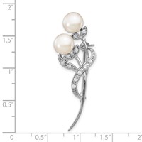 Sterling Silver Rhodium-plated 7-8mm White Button Freshwater Cultured Pearl and CZ Brooch Pin view 3
