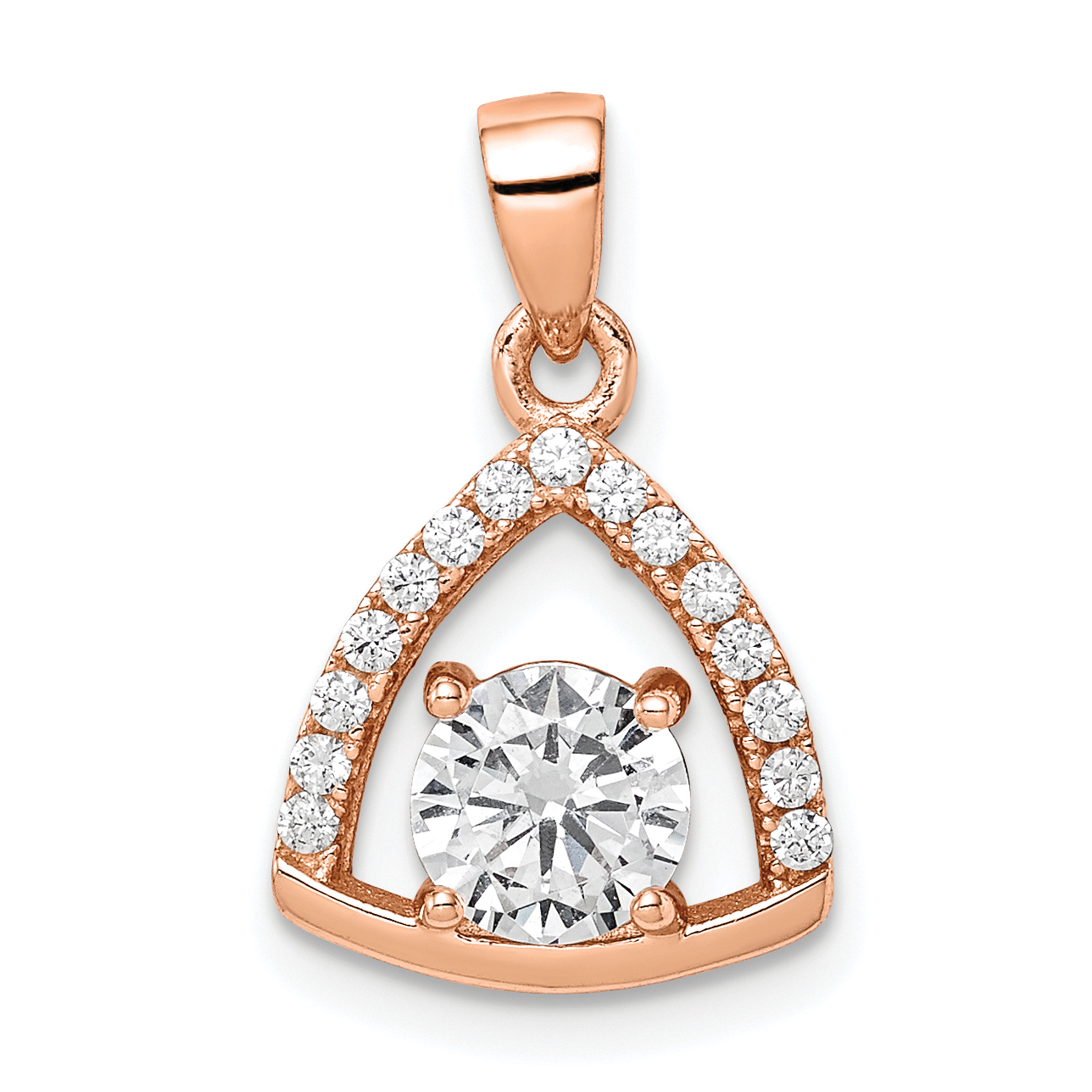 Sterling Silver Rose-tone Triangle CZ Pendant (QP5049)