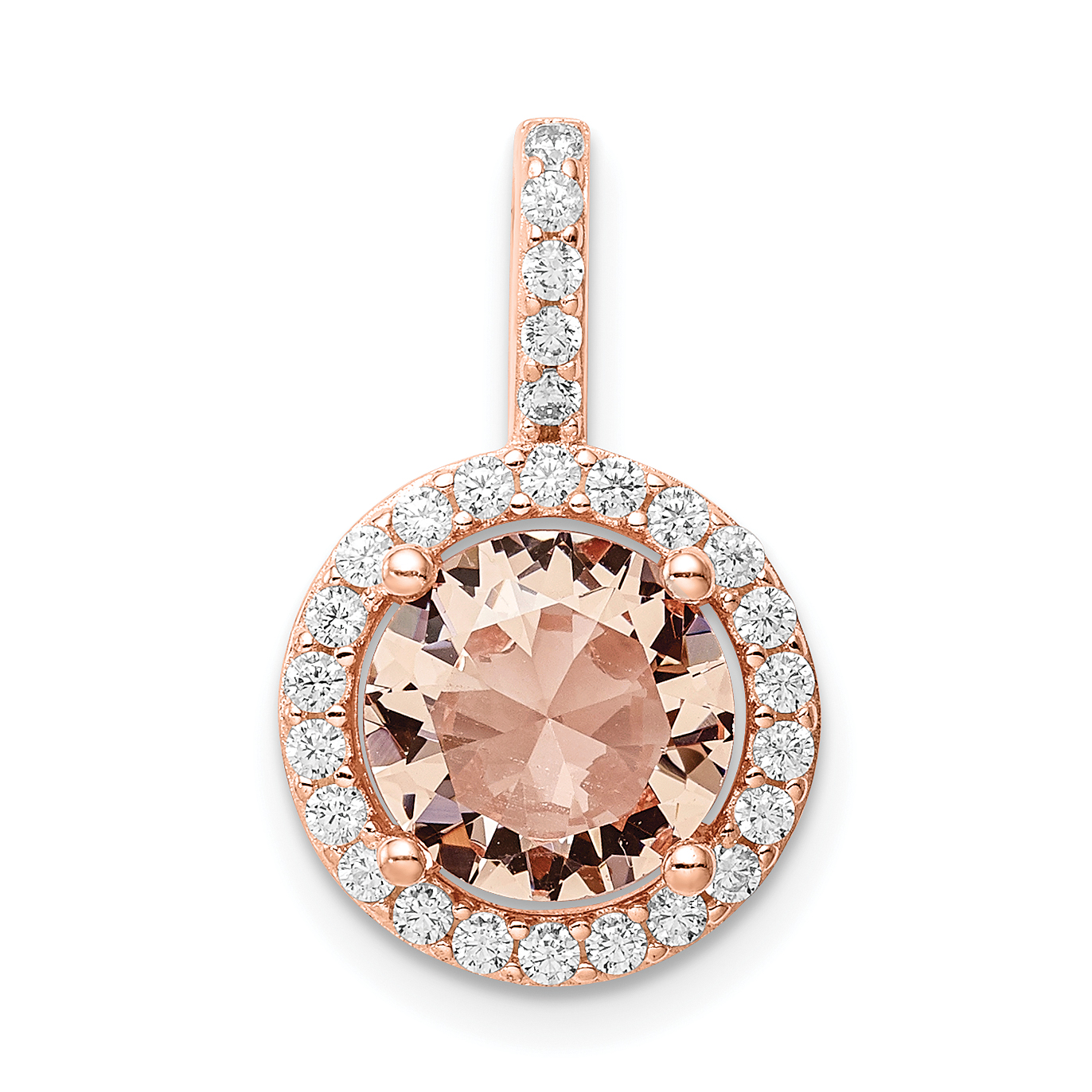 Sterling Silver Rose-tone / CZ Round Halo Pendant (QP5050)