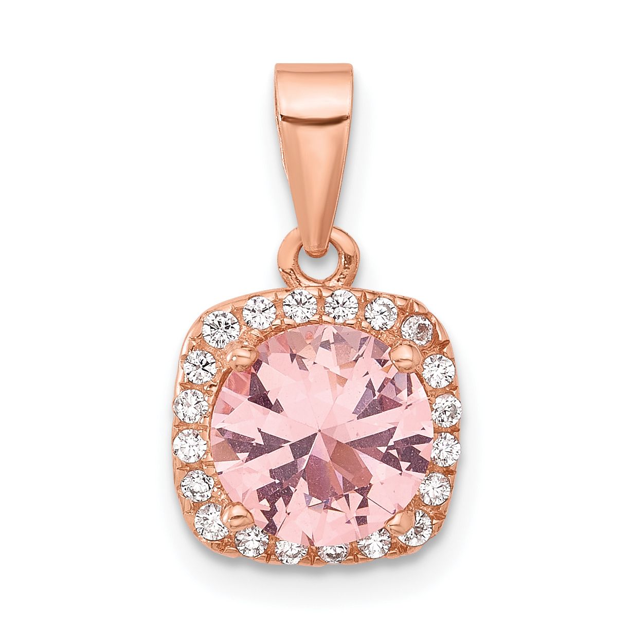 Sterling Silver Rose-tone Square Crystal Pendant (QP5054)