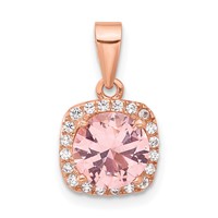Sterling Silver Rose-tone Square Crystal Pendant view 1