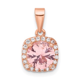 Sterling Silver Rose-tone Square Crystal Pendant