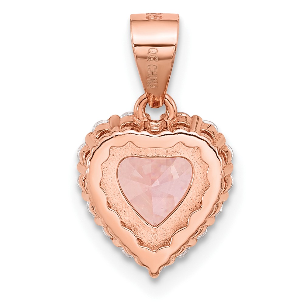 Sterling Silver Rose-plated Pink Crystal Heart and Clear CZ Pendant (QP5055)