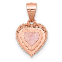 Sterling Silver Rose-plated Pink Crystal Heart and Clear CZ Pendant view 3