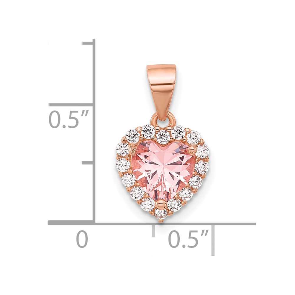 Sterling Silver Rose-plated Pink Crystal Heart and Clear CZ Pendant (QP5055)