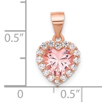 Sterling Silver Rose-plated Pink Crystal Heart and Clear CZ Pendant view 4