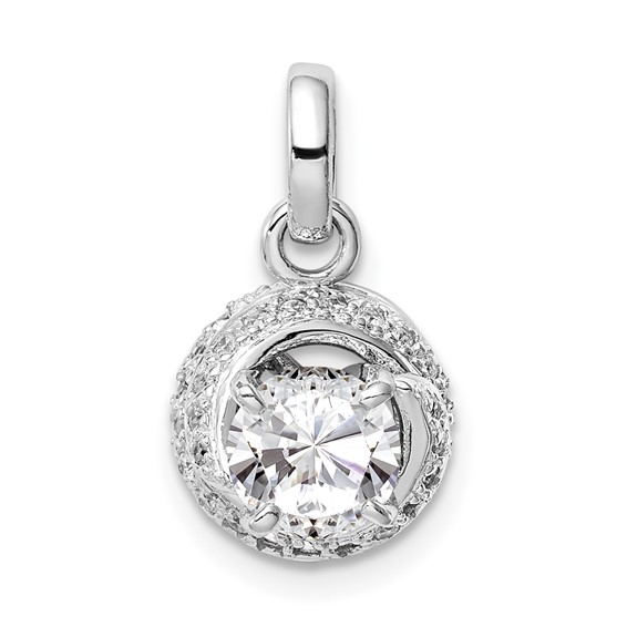 Sterling Silver Rhodium-plated 6mm CZ Swirl Pendant