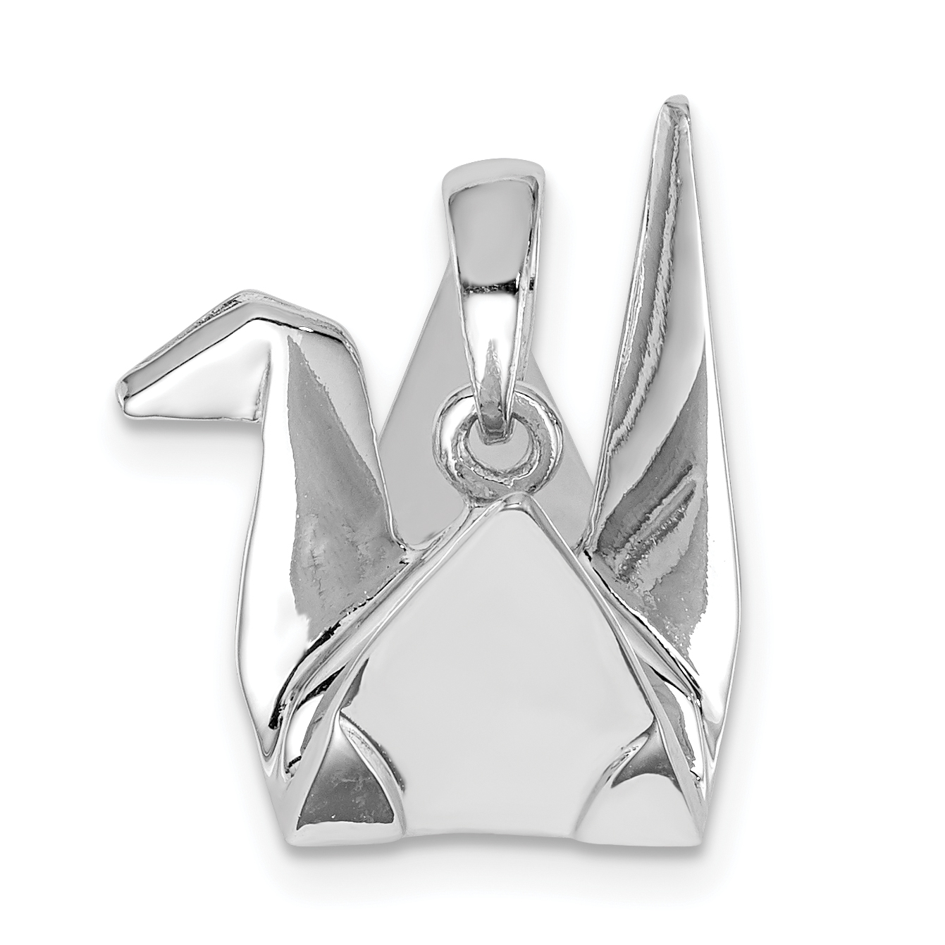 Sterling Silver Rhodium-plated Origami Crane Pendant (QP5067)