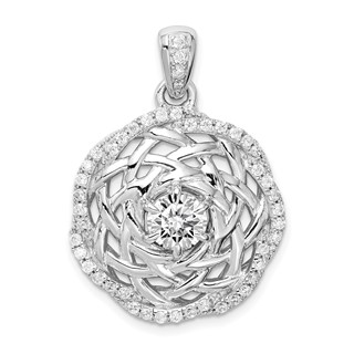 Sterling Silver Rhodium-plated 6mm CZ Center Woven Pendant