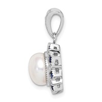 Sterling Silver RH-plated Fwc Pearl Syn. Blue Spinel Flower Pendant view 2