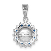 Sterling Silver RH-plated Fwc Pearl Syn. Blue Spinel Flower Pendant view 3
