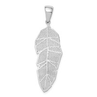 Sterling Silver Rhodium-plated Polished Leaf Pendant view 3