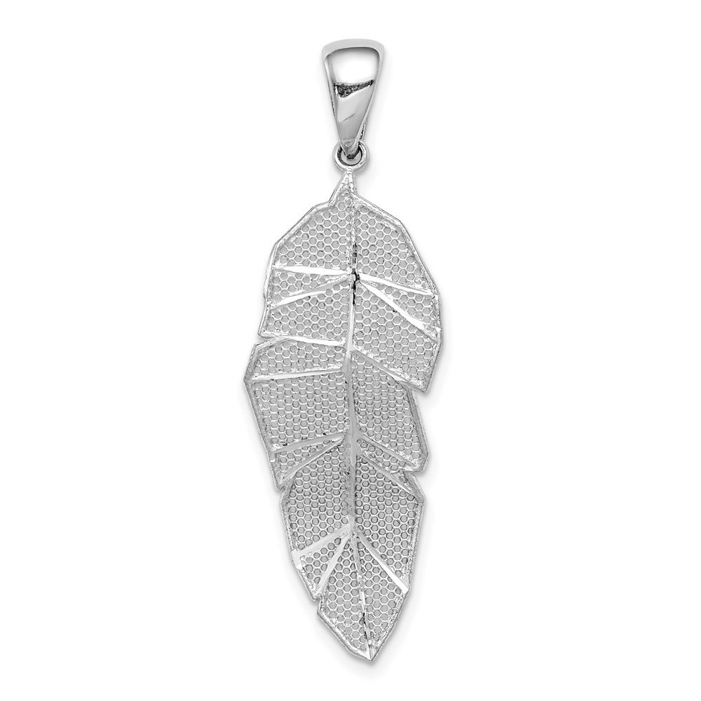 Sterling Silver Rhodium-plated Polished Leaf Pendant