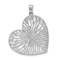 Sterling Silver Rhodium-plated Brushed Polished D C Heart Pendant view 3