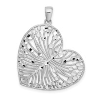 Sterling Silver Rhodium-plated Brushed Polished D C Heart Pendant view 1