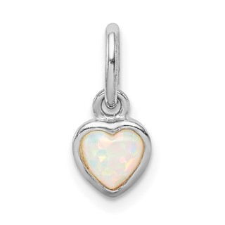 Sterling Silver Rhodium Plated Lab Created Opal Heart Pendant