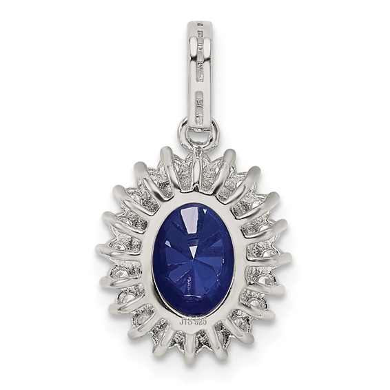 Sterling Silver Rhodium-plated Blue and Clear CZ Pendant