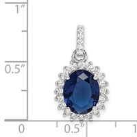 Sterling Silver Rhodium-plated Blue and Clear CZ Pendant view 4