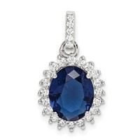 Sterling Silver Rhodium-plated Blue and Clear CZ Pendant view 1