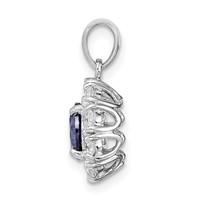 Sterling Silver Rhodium-plated Blue and White CZ Halo Pendant view 2