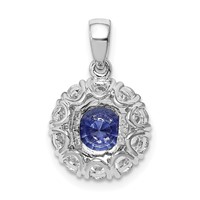 Sterling Silver Rhodium-plated Blue and White CZ Halo Pendant view 3