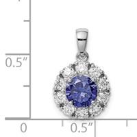 Sterling Silver Rhodium-plated Blue and White CZ Halo Pendant view 4