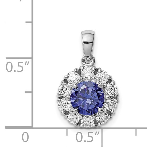Sterling Silver Rhodium-plated Blue and White CZ Halo Pendant