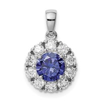Sterling Silver Rhodium-plated Blue and White CZ Halo Pendant view 1