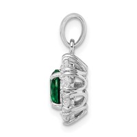 Sterling Silver Rhodium-plated Green Glass and CZ Halo Pendant view 2
