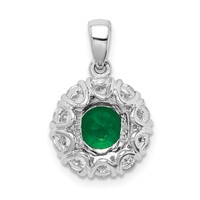 Sterling Silver Rhodium-plated Green Glass and CZ Halo Pendant view 3