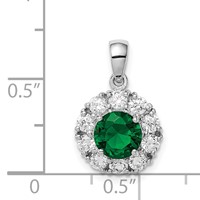 Sterling Silver Rhodium-plated Green Glass and CZ Halo Pendant view 4