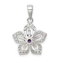 Sterling Silver Purple and Clear CZ Flower Pendant view 3