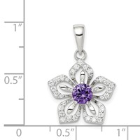 Sterling Silver Purple and Clear CZ Flower Pendant view 4