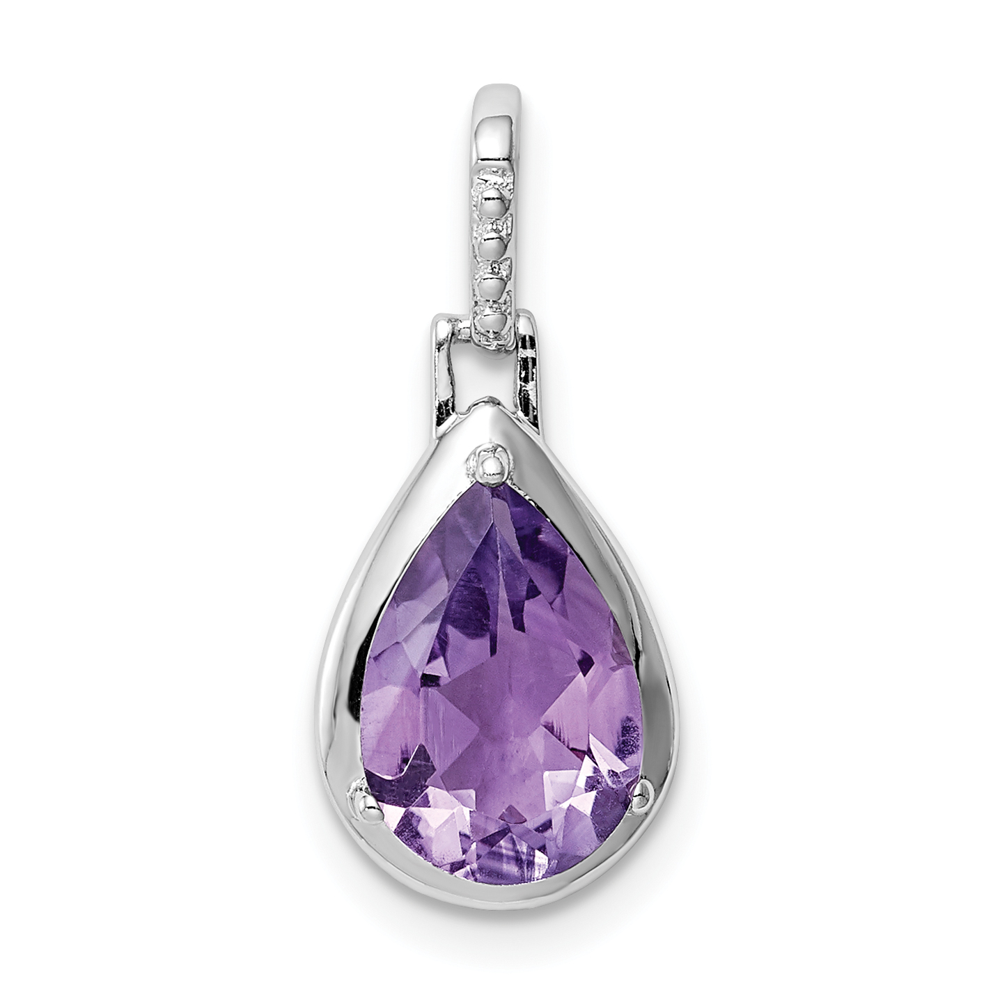 Sterling Silver Rhodium-plated Amethyst Teardrop Pendant (QP5103)