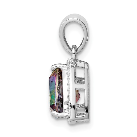 Sterling Silver Rhod-plated Trillion Mystic Fire/White Topaz Pendant