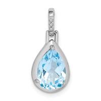Sterling Silver Rhodium-plated Blue Topaz Teardrop Pendant view 1