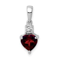 Sterling Silver Rhodium-plated Heart Garnet & White Topaz Pendant view 1
