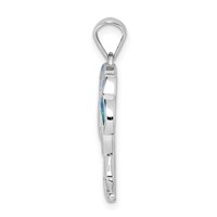 Sterling Silver Rhodium-plated Lab Created Blue Opal Double Palm Tree Heart Pendant view 2