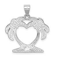 Sterling Silver Rhodium-plated Lab Created Blue Opal Double Palm Tree Heart Pendant view 3