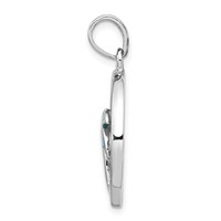 Sterling Silver Rhodium-plated Mother of Pearl and Blue Lab Created Opal Round Palm Tree Pendant view 2