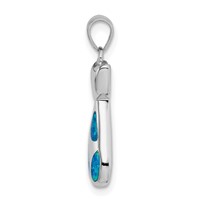 Sterling Silver Rhodium-plated Cat Pendant with Created Opal Accents view 2