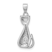 Sterling Silver Rhodium-plated Cat Pendant with Created Opal Accents view 3